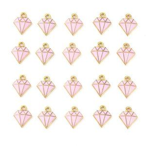 20pc Pink & Light Gold Diamond Enamel Charms 15x11mm